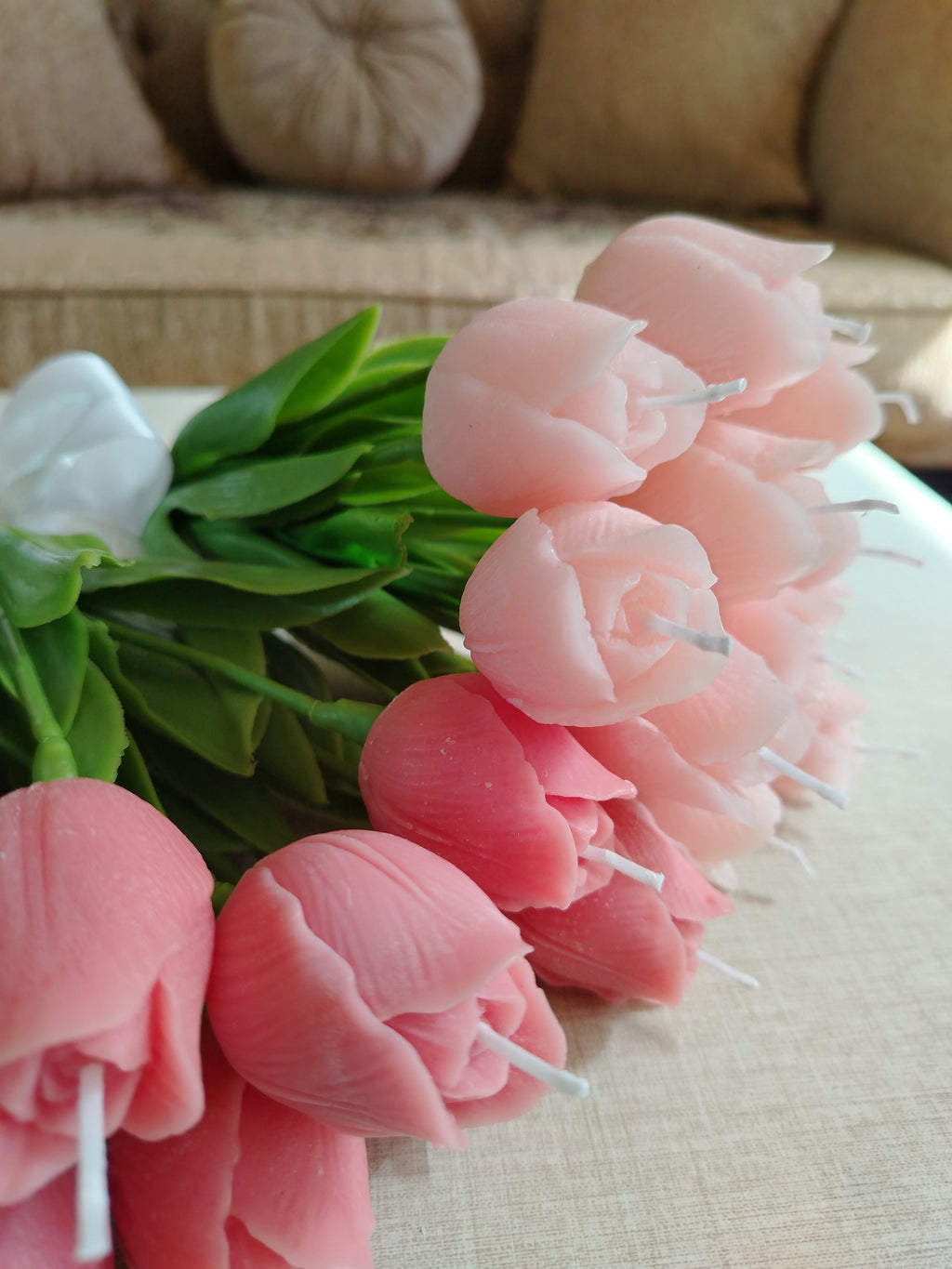 🌸 Blush Tulip Candle Bouquet – Full Bloom ✨