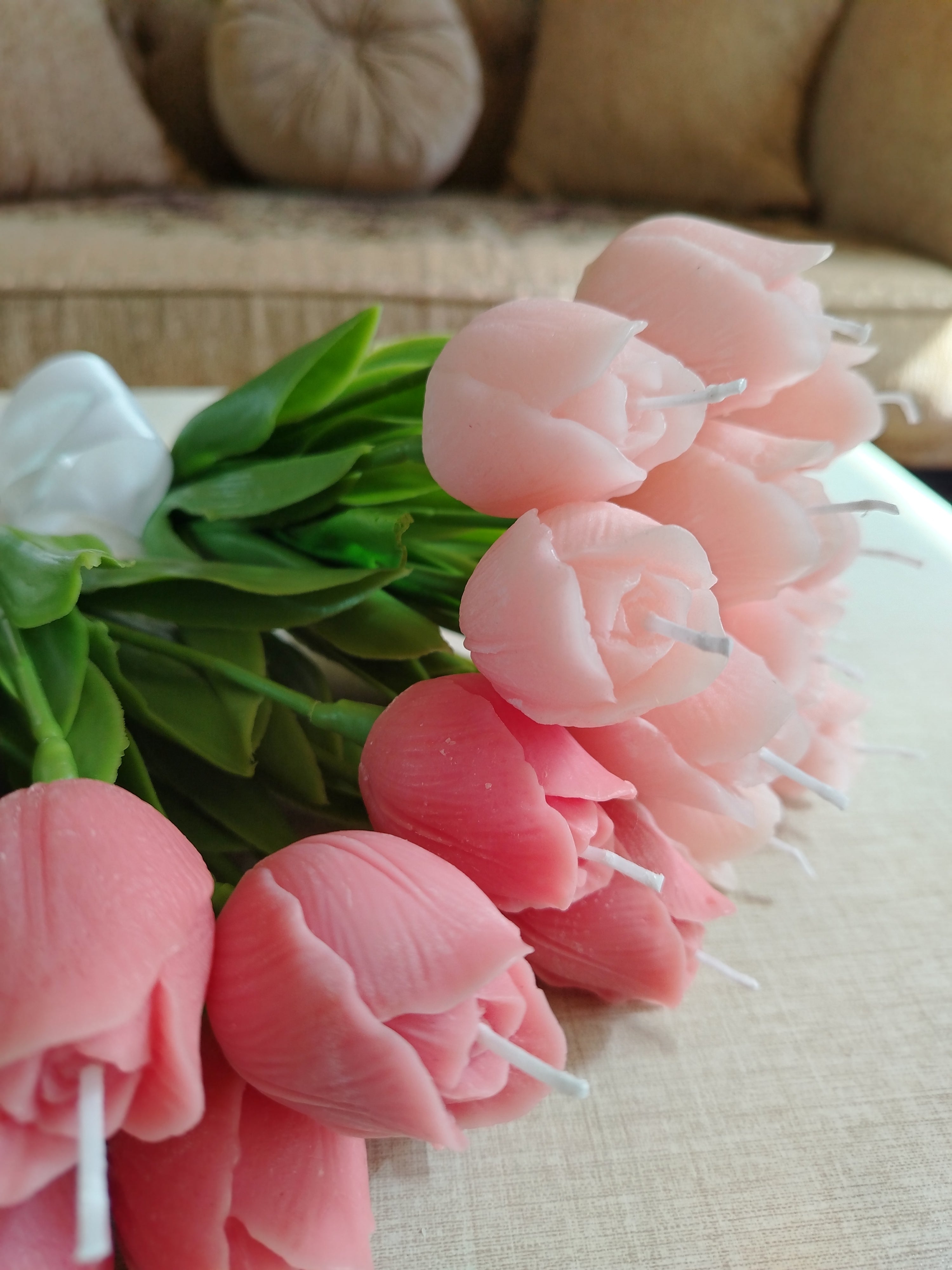 🌸 Blush Tulip Candle Bouquet – Full Bloom ✨