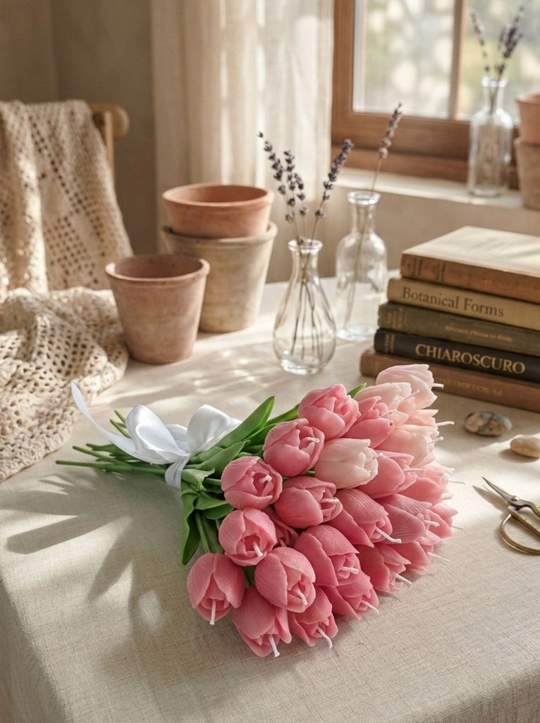 🌸 Blush Tulip Candle Bouquet – Full Bloom ✨